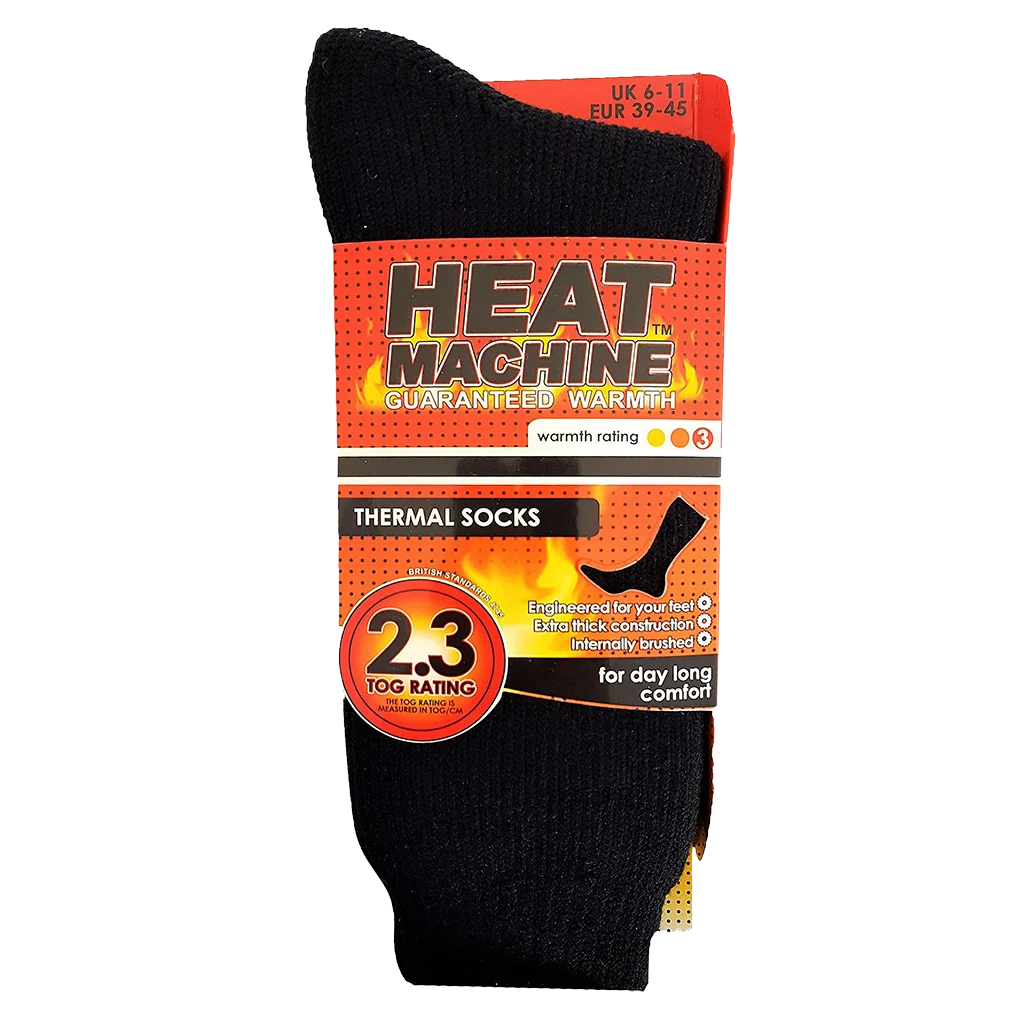 Heat Machine Men’s Tog 2.3 Thermal Socks Size 6-11 - Black